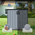 23.5 Cu.ft Outdoor Storage Shed with Lockable Door, PP HDPE Horizontal Garden Tool Cabinet - Gray - Image 10
