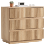 Handleless Grille-Finished 3-Drawer Bedside Table P2 Particleboard + MDF & Melamine Veneer + Thermoformed Drawer Cabinet 23.62*12.99*22.05in Oak - Image 3