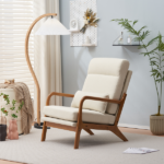 Same Code 47026089 High Back Solid Wood Armrest Backrest Iron Frame Linen Indoor Leisure Chair Off-White - Image 31