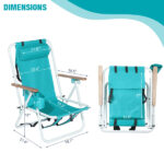 Folding Beach Chair, 4 Position Portable Backpack Foldable Camping Chair with Headrest Cup Holder and Wooden Armrests, Green - Image 7