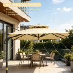 10ft Beige Hanging Cantilever Patio Umbrella Square Shape Aluminum Cross Base Tilt 360-Degree Rotation for Outdoor Relaxation - Image 4