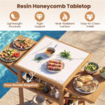 Acacia Wood Outdoor Grill Table with Drop Leaf, BBQ Prep Station with Faux Marble Resin Top - Image 7