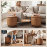 Brown 360° Swivel Storage Ottoman, 43.18×45.72cm Faux Leather Vanity Stool with 26.50L Hidden Space - Image 8