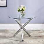 90*90*75cm Round Glass Dining Table Transparent Glass Table Leg Cross Design - Image 13