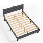Dark Gray Queen Size Tufted Platform Bed Frame - Linen-Like Upholstery, Horizontal Stripe Headboard - Image 2
