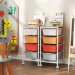 4-Drawer Rolling Storage Cart, Mobile Utility Organizer with MDF Wooden Top (Macaron) - Image 8