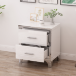 Elegant High Gloss Nightstand with Metal Handle,Mirrored Bedside Table with 2 Drawers for Bedroom,Living Room,White - Image 11