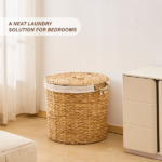 145L Round Laundry Hamper with Lid, Woven Natural Water Hyacinth Laundry Hamper - Image 4