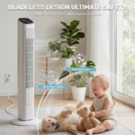 US Standard RTW-GR36 Tower Fan, 110V 45W, 36 Inch, Column Shape, White Plastic Body, Copper Motor, Touch & Remote Control, 3 Speeds, 3 Modes, Oscillating Function, 9-Hour Timer, For Home Use - Image 4