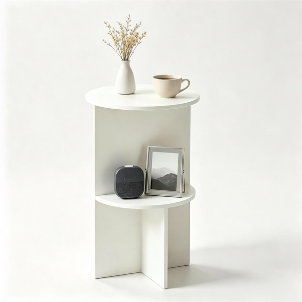 2-Tier Modern White Side End Table Engineered Wood Accent Nightstand with Open Storage Shelf Anti-Scratch Foot Pads for Sofa Bedroom Living Room Office
