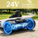 White 24V Electric Go-Kart Dual 150W Motors Adjustable Seat 11.2MPH High Speed Slow Start 5-Point Harness - Image 5