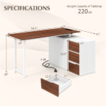 Reversible L-Shaped Desk with Built-in Charging Station, Home Office Desk with Drawers & File Cabinet - White - Image 5