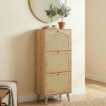Rattan-fronted 3-tier shoe cabinet, particleboard, 54*24*135 cm, natural wood color - Image 7