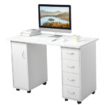 Double Edged Manicure Nail Table with Drawer White - Image 15
