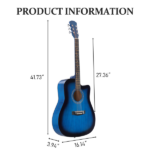 Blue 41-inch Dreadnought barrel-shaped cutaway acoustic guitar with pick, strings, capo, gig bag, tuner, wrench tool, and shoulder strap - Image 3