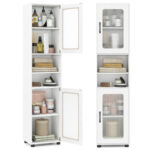 67" Tall Slim Bathroom Storage Cabinet with Fluted Doors, Adjustable Shelf Freestanding Narrow Organizer - Natural - Image 28