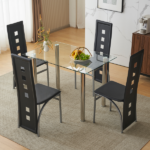 Same Code 02878244 5 Pieces Dining Table Set for 4, Kitchen Room Tempered Glass Dining Table, 4 Chairs, Black Table legs are silvery - Image 2