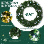 48in Pre-lit Christmas Wreath, Lighted Artificial Xmas Wreath with 150 Cold & Warm White Lights and 450 PVC Tips and DIY Ornaments, for Front Door Gate Wall Xmas Party Decorations, Light Green - Image 3