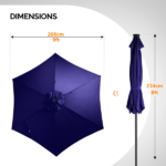 9ft Solar LED Patio Umbrella with Push Button Tilt & Crank, 6 Ribs Waterproof Polyester Outdoor Market Table Umbrella for Garden Backyard Pool, Navy Blue - Image 2