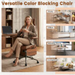 Brown Color Blocking Office Chair with 2D Adjustable Headrest, Ergonomic High-Back Desk Chair 330 lbs Capacity - Image 11