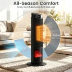Black 1500W PTC Portable Fireplace Space Heater, Quiet 35dB Electric Heater with Tip-Over Overheat Protection Child Lock for Bedroom Living Room - Image 8