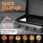 3-Burner Flat Top Gas Griddle Cooking Station with Ceramic Coated Cast Iron Pan, 30,000 BTU Propane Fuelled Griddle Station for Outdoor Barbecue Backyard Cookout - Image 10