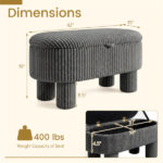 Gray 42 Inch Corduroy Storage Bench, Plush Foam Cushion & Hidden Compartment, 400LBS Seat Weight Capacity - Image 6