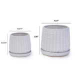 Handmade White Glazed Ceramic Planter Set of 2, 6" & 8" Diameter, Bamboo-like Pattern, for Orchids Indoor/Outdoor Shelf and Table Use, Breathable Clay - Image 4