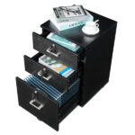 Black Wood Grain Density Board Three Drawers Wooden Filing Cabinet - Image 7