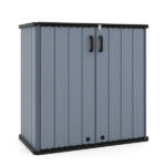 23.5 Cu.ft Outdoor Storage Shed with Lockable Door, PP HDPE Horizontal Garden Tool Cabinet - Gray - Image 4