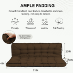 Outdoor Swing Cushions 70 Inch, Waterproof 4" Thick Porch Swing Cushion Replacement with Backrest and Ties, Comfortable 2-3 Seat Pation Swing Pad for Backyard, Garden, Lawn, Outdoor Furniture coffee - Image 4