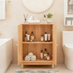 Natural wood color, particleboard with melamine veneer and rattan finish, 60*30*80cm, double doors, bathroom vanity - Image 9