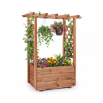 Natural Pine Wood Raised Garden Bed with Trellis & Hanging Roof, Elevated Wooden Planter Box with Drainage- Orange