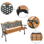 49" Garden Bench Outdoor Patio Park Chair Furniture Hardwood Slats Cast Iron Frame - Image 11