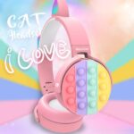 Fidget Headphones Kids Toy Headset, Wireless Bluetooth Headphone Pop Bubble On-Ear Headphone Fidget Toy Rainbow Color Fidget Headset for Children Adults (Pink-Cat) - Image 5