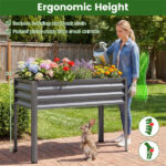 44" Elevated Raised Garden Bed with Drainage Holes, 32" Ergonomic Height Metal Planter - Gray - Image 7