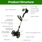21V Electric Weed Edger Cordless String Trimmer Grass Mower Eater Bush Cutter with 16800RPM 2x 3000mAh Batteries 3.6-4.6FT Length 90° Rotatable Angle Saw Blade Steel Blade String Blade - Image 5