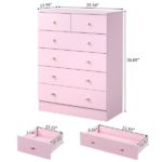 5-Tier 6-Drawer Cabinet with Matte Gold Handles Particleboard Melamine-Coated Storage Cabinet 25.98*12.99*35.04in Macaron Pink - Image 6