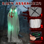 4.3ft Halloween Decorations Outdoor Life Size Animatronics Ghost with Trident, Sound-Actived Party Decor with Green Lights and Creepy Sound, Scary Haunted House Props for Garden Yard Lawn - Image 8