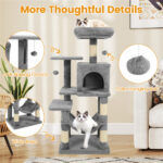 44" Multi-Level Cat Tree with Spacious Top Perch, 2-Door Condo & Hammock for Indoor Cats -Light Gray - Image 10