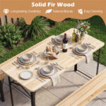 47" Foldable Picnic Table with 2 Benches, Solid Fir Wood Outdoor Dining Set with Sturdy Metal Frame for Patio Garden Backyard - Image 6