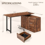 Reversible L-Shaped Desk with Built-in Charging Station, Home Office Desk with Drawers & File Cabinet - Rustic Brown - Image 4