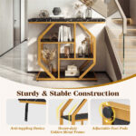 39.5" Modern Sofa Table with 4-Tier Storage, Black & Gold Console Table with Faux Marble Top for Living Room Entryway - Image 7
