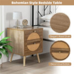 Set of 2 Bohemian 2-Drawer Bedside Table, 54.61×40.64×55.88 cm Natural Pine Wood Legs Nightstand, 88 lbs Capacity for Bedroom Living Room - Image 10