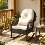 Heavy Duty PE Wicker Patio Rocking Chair 400LBS, Outdoor Rocker with Removable Washable Sponge Cushions Anti-Tip Stoppers for Porch Balcony -White - Image 10