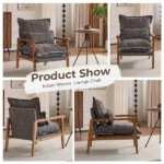 Cloud Shaped Indoor Leisure Chair with Solid Wood Armrest & Solid Wood Frame, Chenille Fabric Accent Chair with Lumbar Pillow, Single Sofa Chair Dark Grey - Image 2