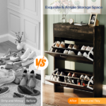 2-Door 1-Drawer MDF Shoe Cabinet 25*9.45*37in Black Oak - Image 8