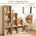 Natural Stepped 10-Cube Open Bookshelf 4-Tier Engineered Wood Storage Display Rack with Anti-Tipping Kits, Freestanding Book Organizer for Living Room Bedroom Hallway Office - Image 5