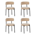 Medieval modern dining chair set, 4 pieces, round seat cushions, black metal legs, curved back kitchen dining chairs, suitable for restaurants and dining rooms, beige - Image 3
