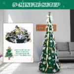 7 FT Fully Decorated Pre-lit Christmas Tree, Pop Up Artificial Xmas Tree with 200 Warm Lights Remote Control and Godlen & Silver Ornaments for Home Office Store Holiday Deco - Image 2